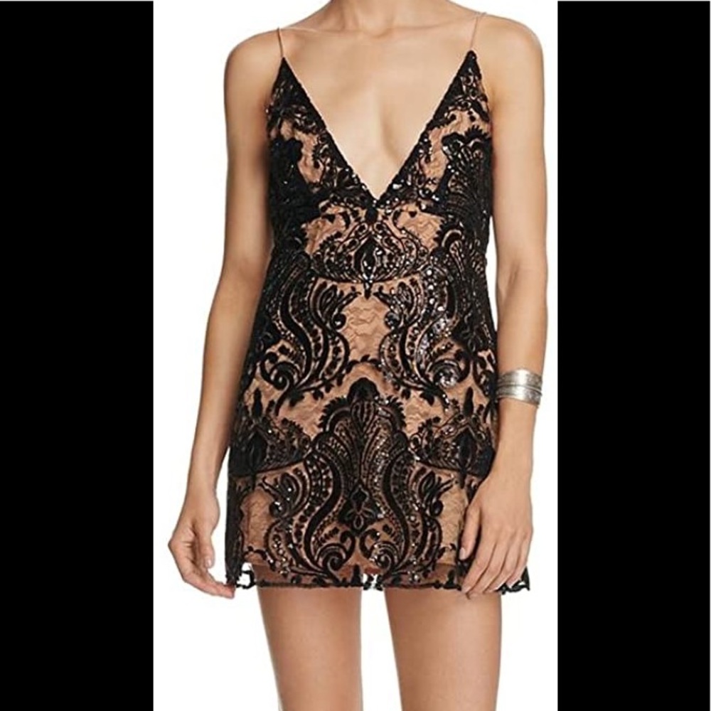 FREE PEOPLE Night Shimmers black a line sequined dress sz 0 NWT $128